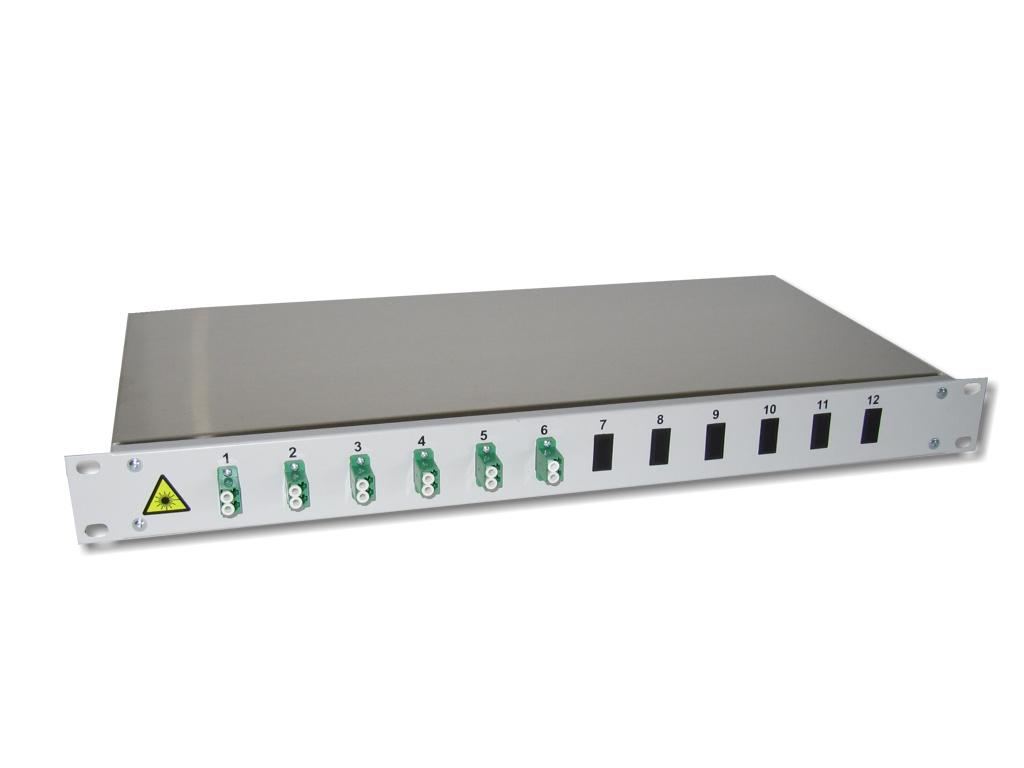 19" LWL Spleißbox 1HE mit 6 LC/APC duplex singlemode Kupplungen grün bestückt