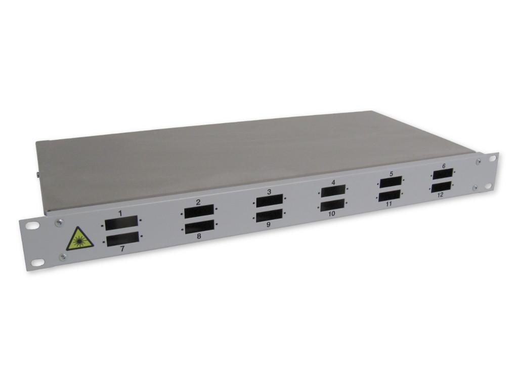 19" LWL Panel 1HE für 12xSC-duplex bzw. LC-Quad unbestückt