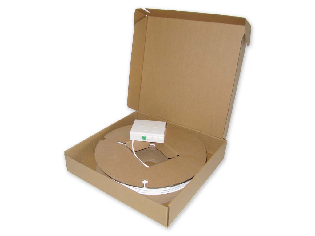 FTTH Set Dropkabel auf Spule mit 4x LC/APC konfektionert + FTTH glasfaser Dose + 1x LC APC duplex Kupplung mit Shutter