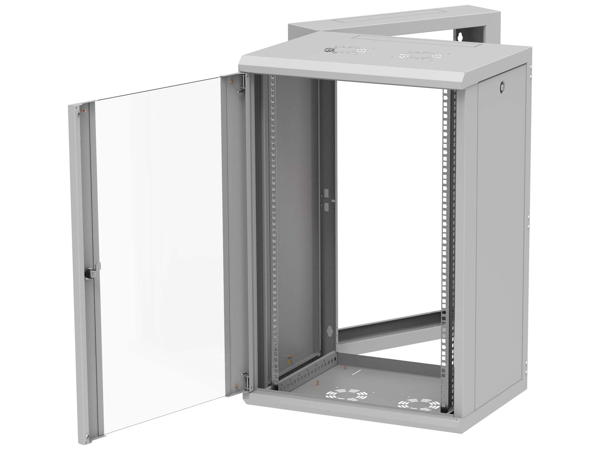 19" Wandschrank 18 HE dreiteilig 600mm tief mit Schwenkrahmen