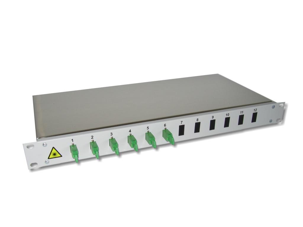 19" LWL Spleißbox 1HE mit 6 LSH/APC simplex singlemode Kupplungen grün bestückt