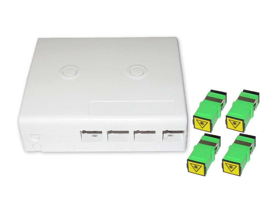 LWL FTTH Anschlussdose + 4 x SC APC simplex Kupplung mit Shutter