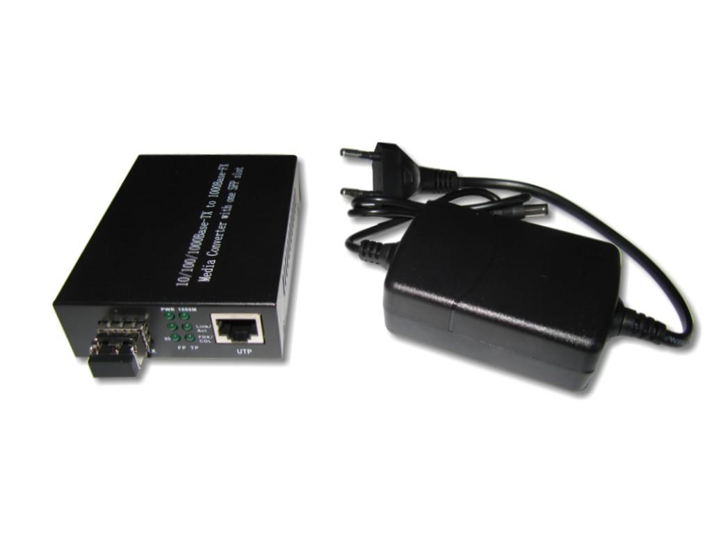 LWL Medienkonverter 10/100/1000BaseTX zu 1000BaseFX, inkl. SFP Modul singlemode 1310nm, 10km