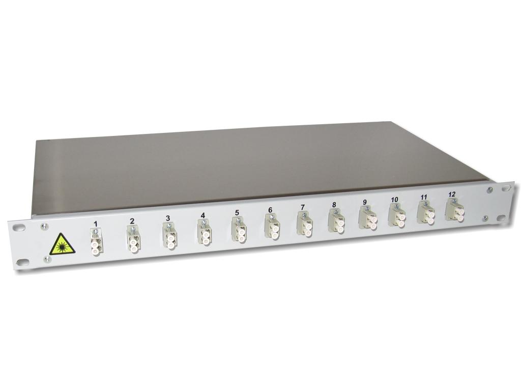 19" LWL Spleißbox 1HE mit 12 LC duplex multimode Kupplungen beige bestückt