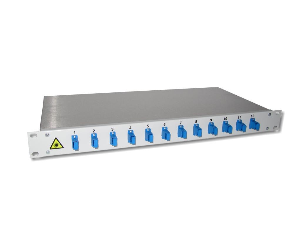 19" LWL Spleißbox 1HE mit 12 SC simplex singlemode Kupplungen blau bestückt