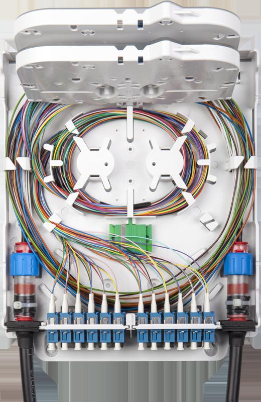 LWL FTTH Wandverteiler IP20 für 48 Spleiße und 12x SC duplex / LC quad oder 12x SC simplex / LC duplex