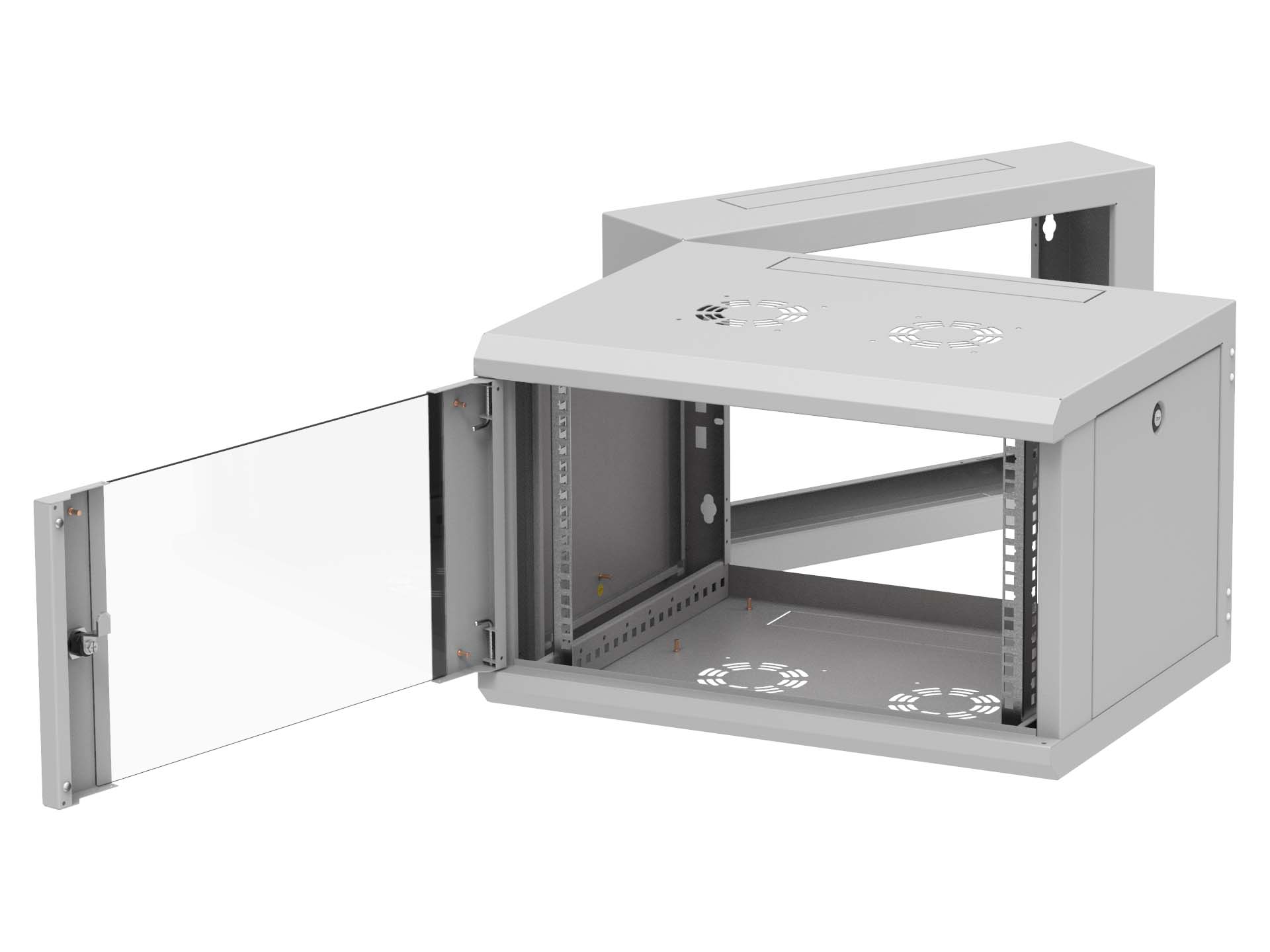 19" Wandschrank 6 HE dreiteilig 600mm tief mit Schwenkrahmen