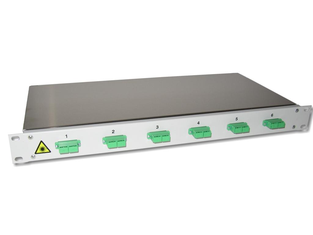 19" LWL Spleissbox 1HE 6xSC/APC-duplex 9/125µm OS2 komplett spleißfertig mit Kupplungen und Pigtails bestückt