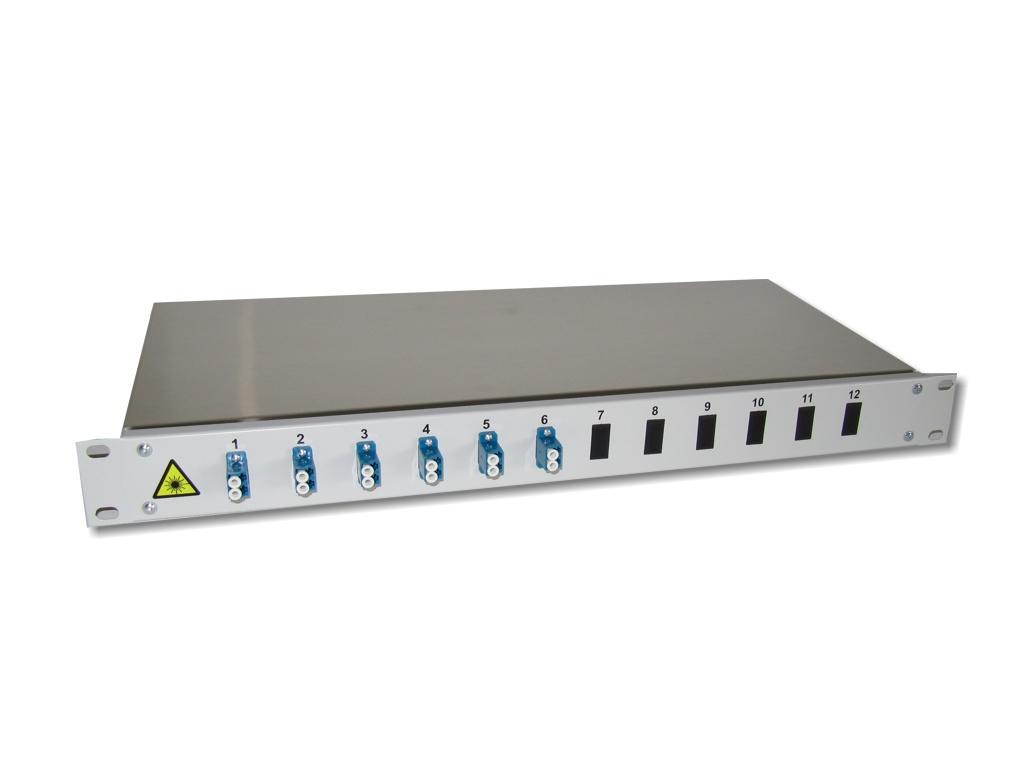 19" LWL Spleißbox 1HE mit 6 LC duplex singlemode Kupplungen blau bestückt