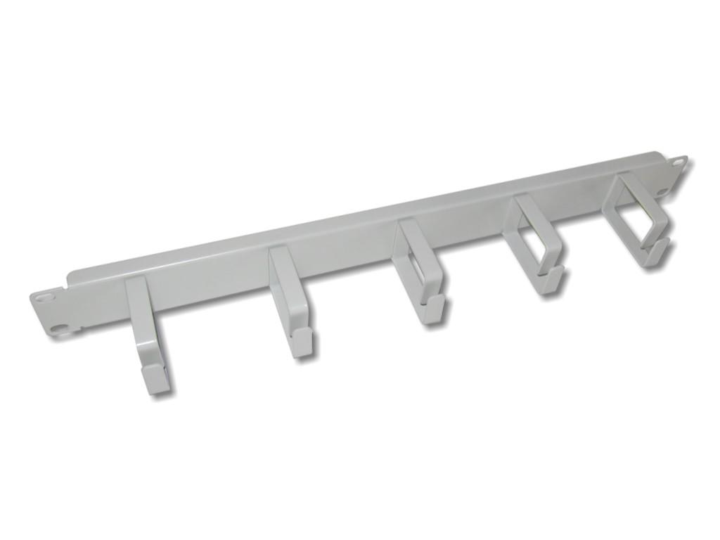19" Kabelführungspanel grau RAL7035 1HE, 5 Metallbügel