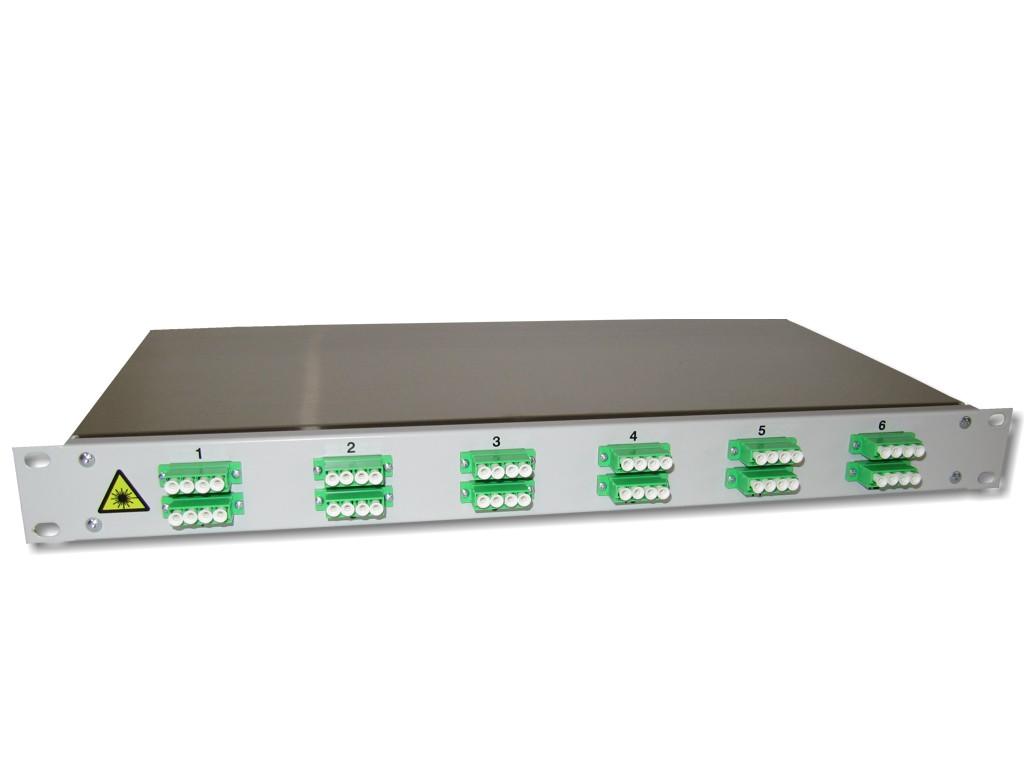 19" LWL Spleißbox 1HE mit 12 LC/APC quad singlemode Kupplungen grün bestückt