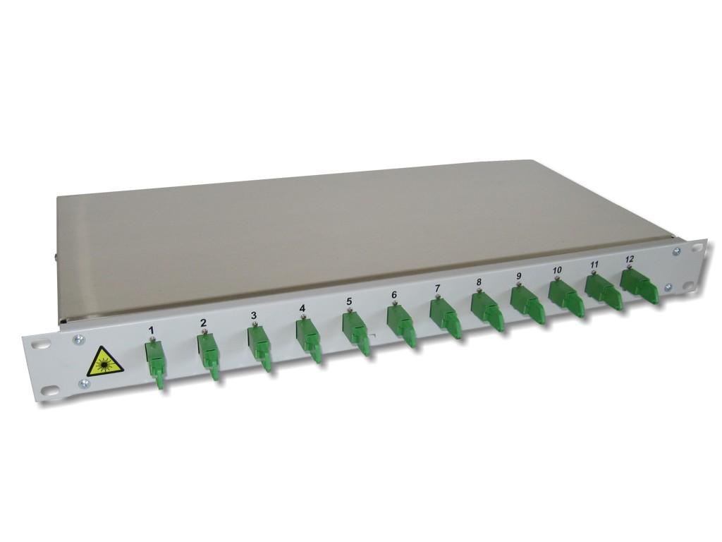 19" LWL Spleißbox 1HE mit 12 LSH/APC simplex singlemode Kupplungen grün bestückt