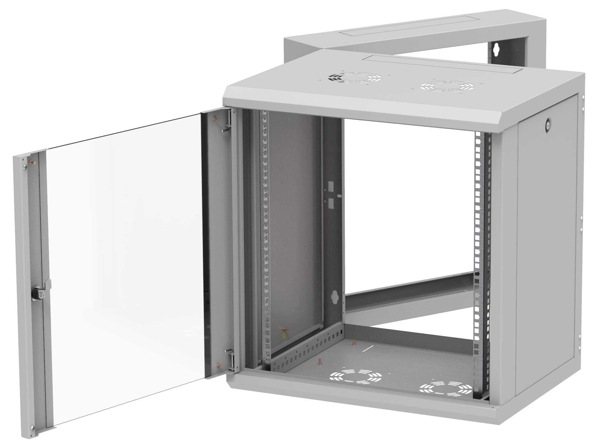 19" Wandschrank 12 HE dreiteilig 600mm tief mit Schwenkrahmen